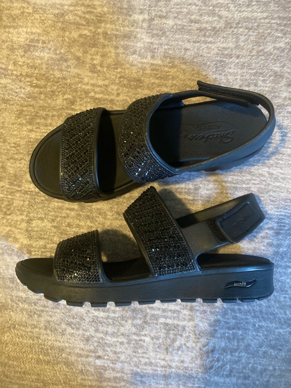 Skechers Women's Black Sparkle Dual-Strap Arch Fit Sandals